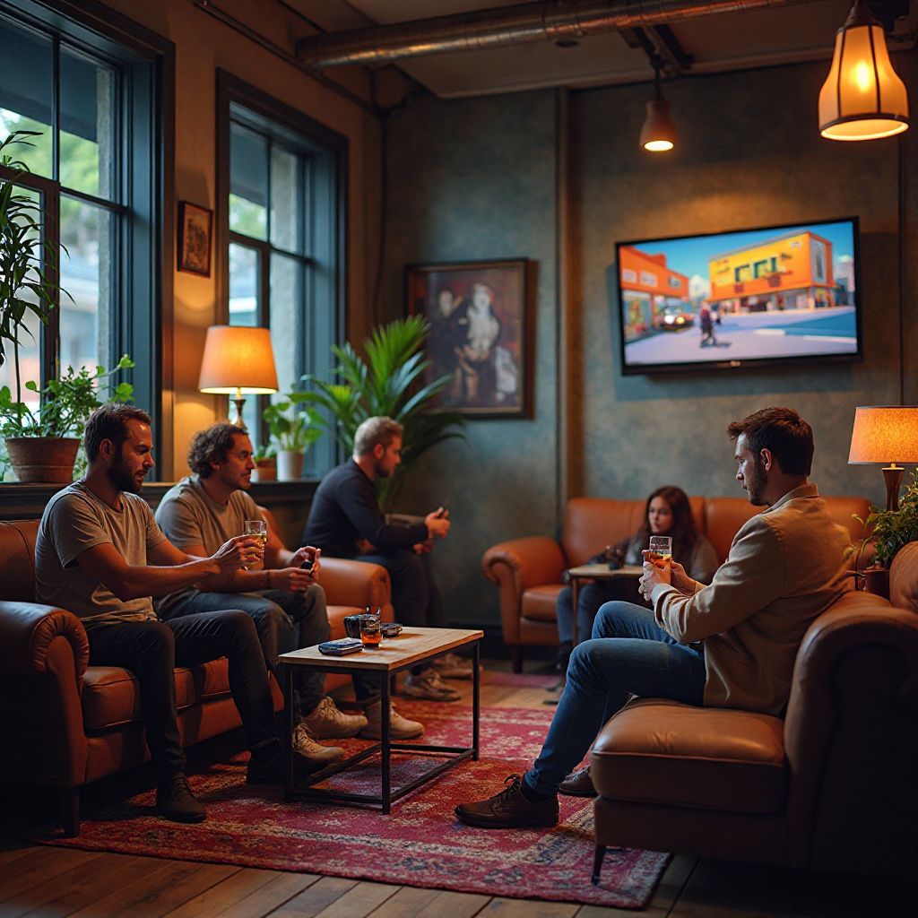 Café lounge area with customers enjoying refreshments